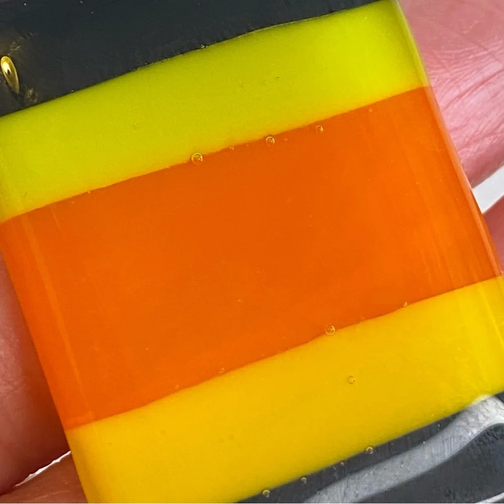 Damyan‎ Art Glass Pendant 2013 Modernist Color Block Yellow Orange Black Stripe